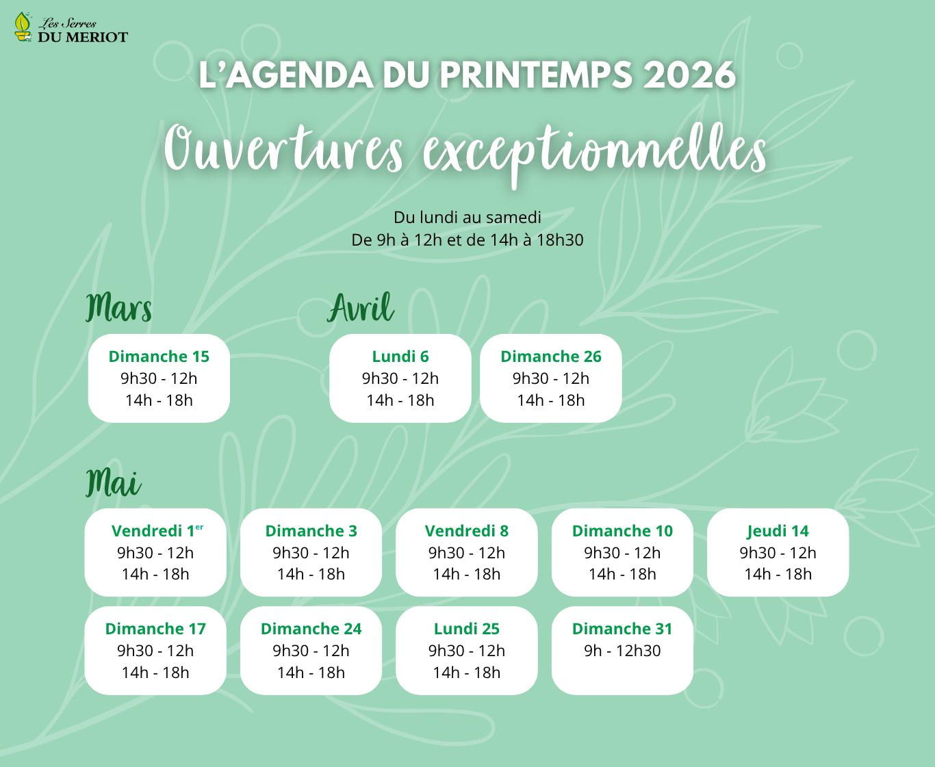 L'agenda du Printemps 2026 - Jardineries BANRY SAS